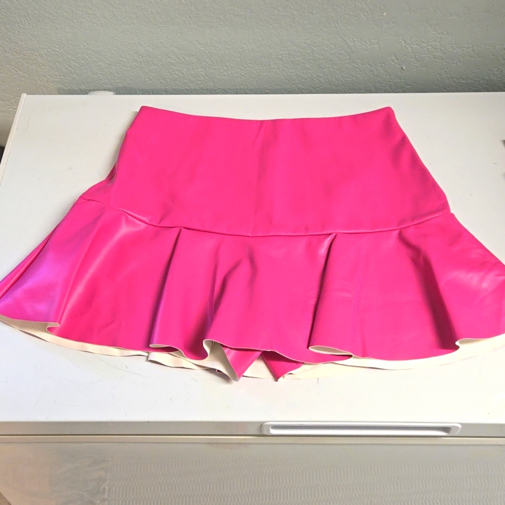 Pink Leather (pleather) skirt/skort